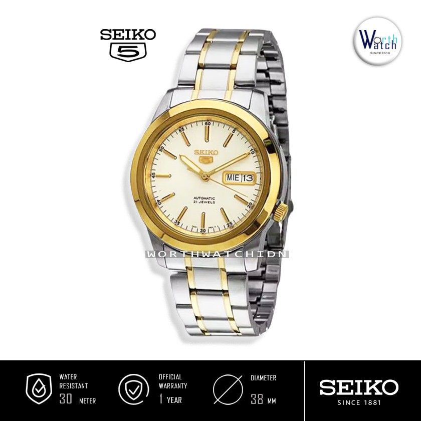 Jam Tangan Pria Otomatis Seiko 5 Men Automatic Dual Gold Tone Stainless Steel Original SNKE-54-K1
