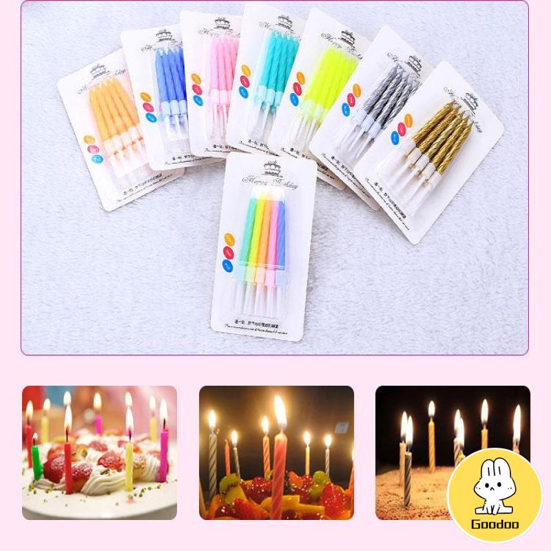 10pcs Lilin Kue Ulang Tahun Warna-Warni Tanpa Asap Untuk Dekorasi Anniversary -Doo