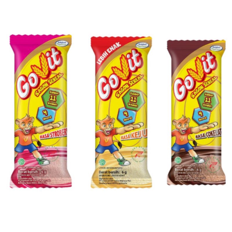 

GOVIT Sereal Sagon Bubuk Instan 6g SATUAN Varian Rasa Baru Coklat Stroberi Keju Cokelat