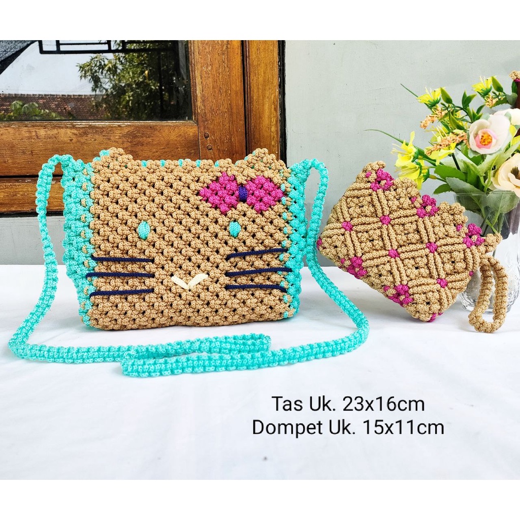 Tas Tali Kur Selempang Motif Karakter Hello Kitty Model Rajut Korea Anyaman Terbaru 2022 Kekinian Ma