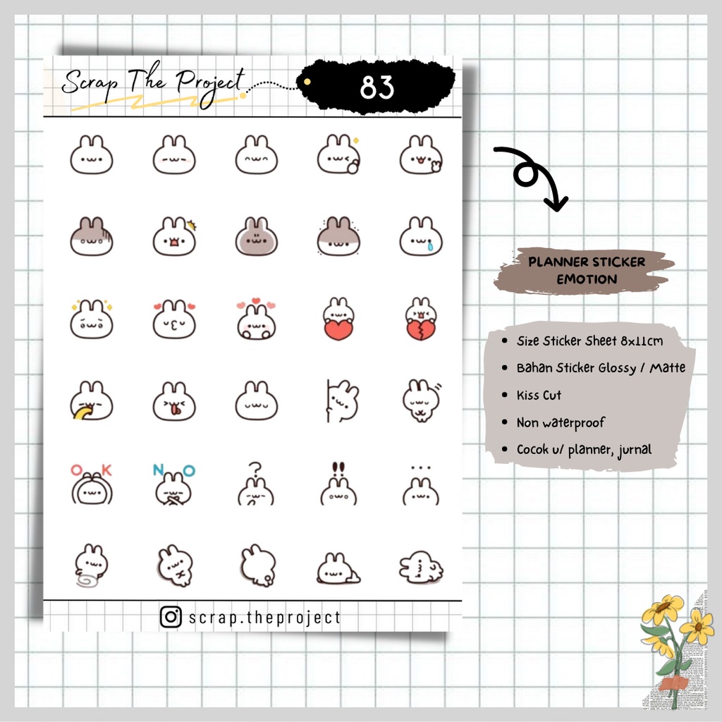 

STICKER PLANNER JOURNAL / STICKER EMOTICON RABBIT BUNNY / STP - 83