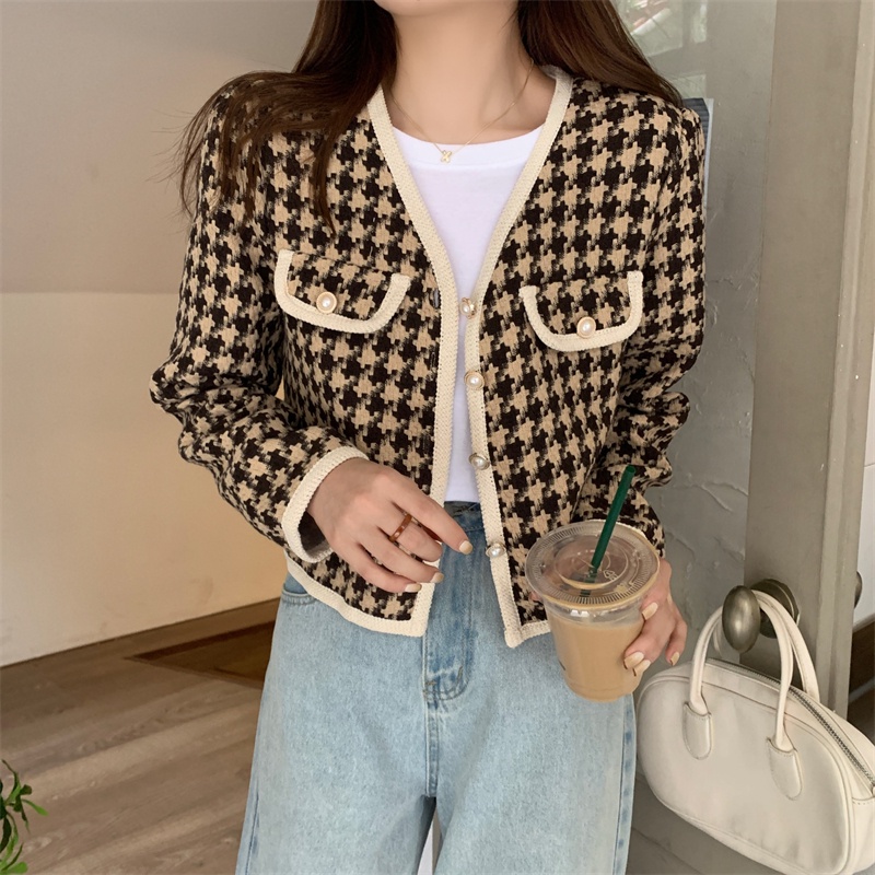 Jacket Lengan Panjang Korean Style Jaket Wanita Terbaru Outer Crop Kotak-kotak