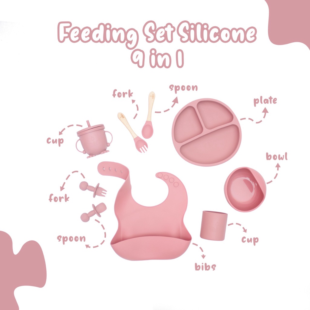 Tempat Makan Baby-Tempat Makan Baby Silicon-Tempat Makan Bayi Set 9in1 NIA Aman