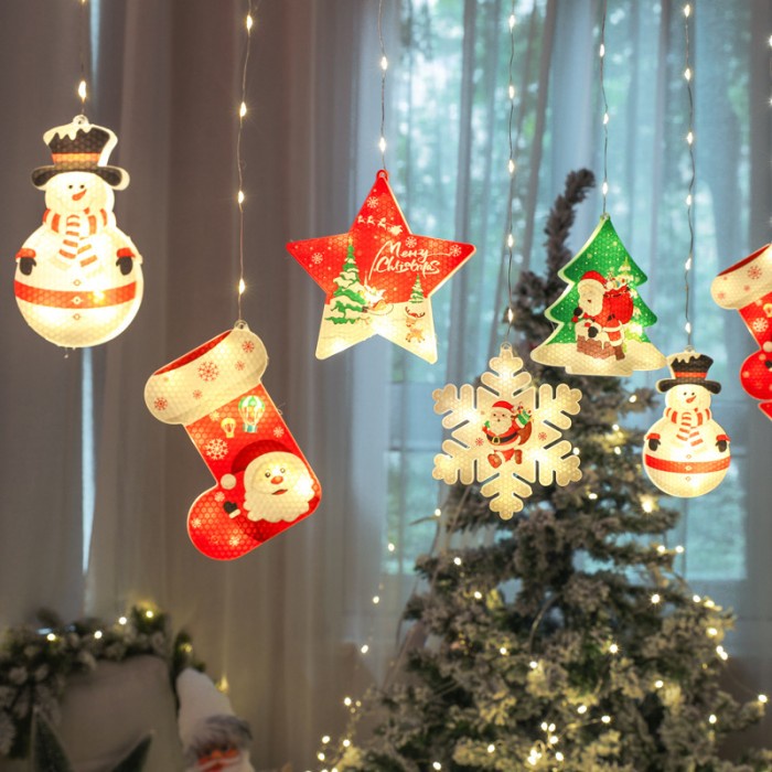 GROSIR Dekorasi Lampu Gantung LED Natal Santa Snowman Socks 3m Murah Hiasan Natal Harga Grosir Termurah