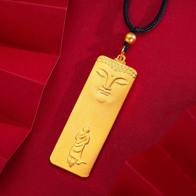 Goldkingdom Perhiasan Fashion 24K Bangkok Aksesoris Ready Stock Satu Hati Sampai Buddha Liontin Pria Zen Metode Kuno Pencerahan Berlapis Emas Asli Kadar 375 Buddha Amulet