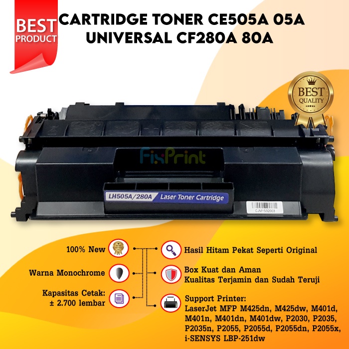 Cartridge Toner HP CE505A 05A CF280A 80A Printer Pro 400 MFP M401 M425 P2035 P2035n P2055 M425dn