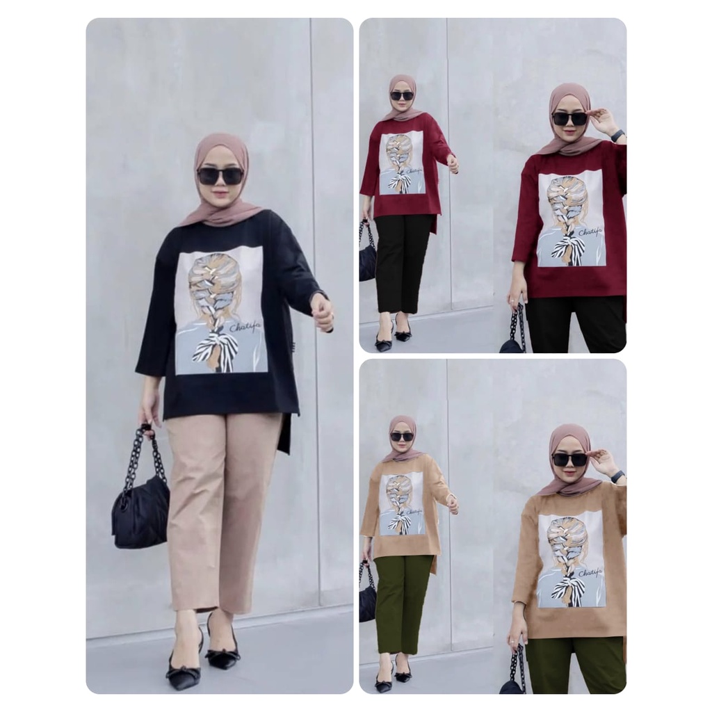 3 UKURAN L XL XXL SET CHATIFA FASHION PAKAIAN WANITA SETELAN ATASAN DAN CELANA BABYTERRY MR