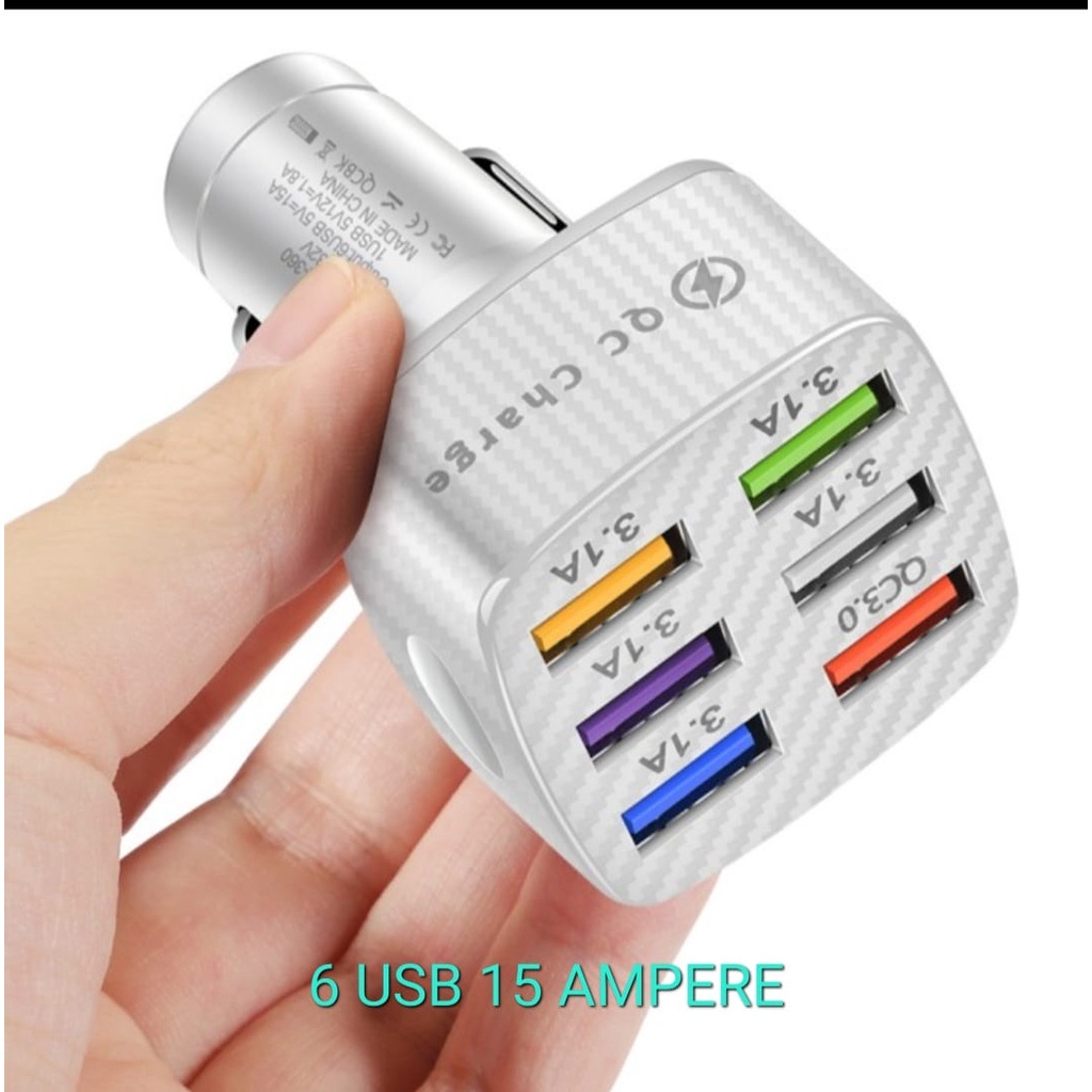 J430 CHARGER ADAPTOR MOBIL PORT 6 USB 15A SUPPORT FAST CHARGING CHARGE CASAN TRAVEL ADAPTER UNIVERSAL watt adaptive saver aki accu ac dc travel adapter charge dual usb fast super speed handphone androit tc quick charge Pengisi daya mobil 15A universal