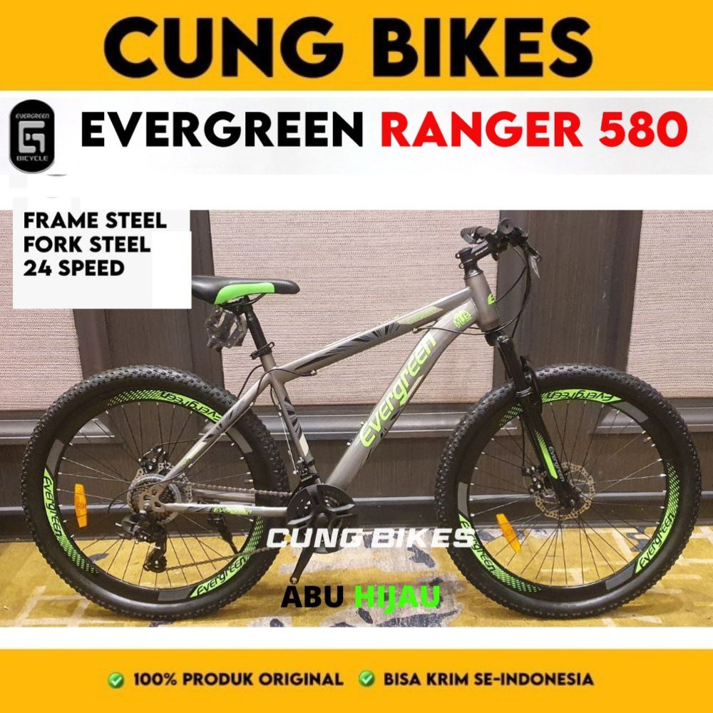 sepeda gunung 26 inch MTB Evergreen Ranger 580 3 x 8 speed mechanical disc brake