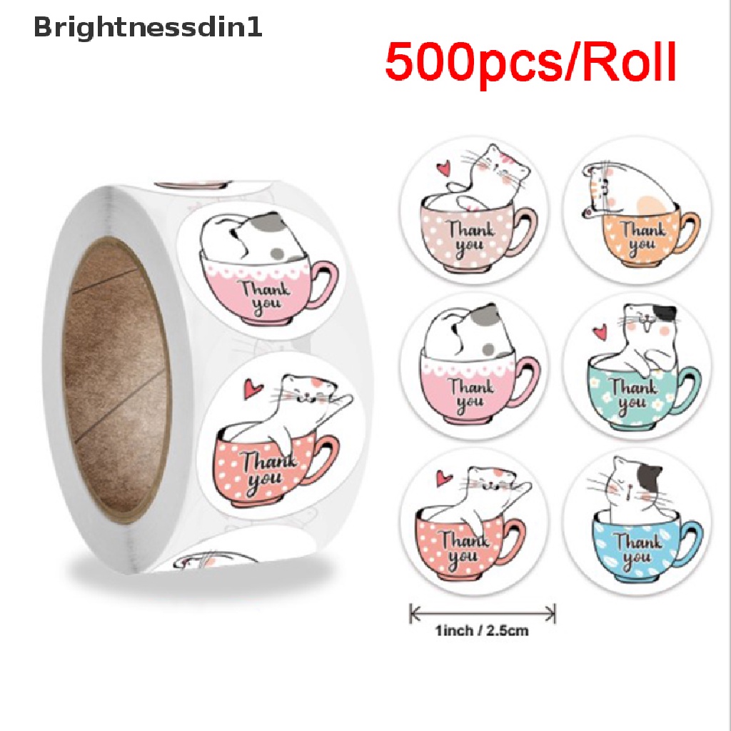 500 Pcs Stiker Label Segel Bentuk Bulat Desain Kucing Thank You 1 Untuk Dekorasi Butik