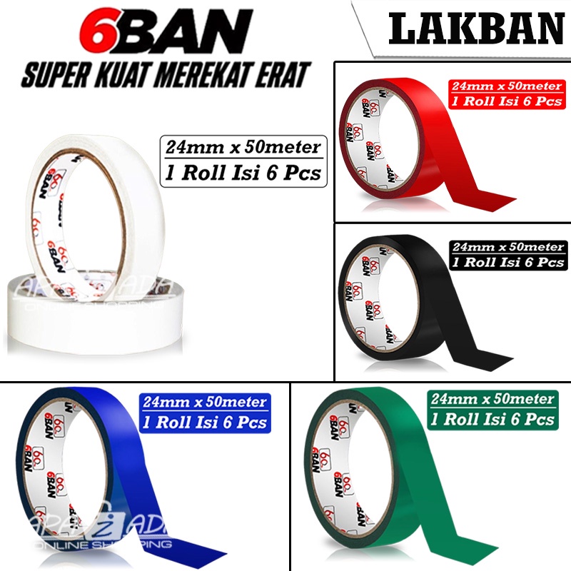 

Apazada - Lakban 6BAN Warna Size 24mm x 50meter 1 Pcs / Solatip Warna / Isolasi Warna