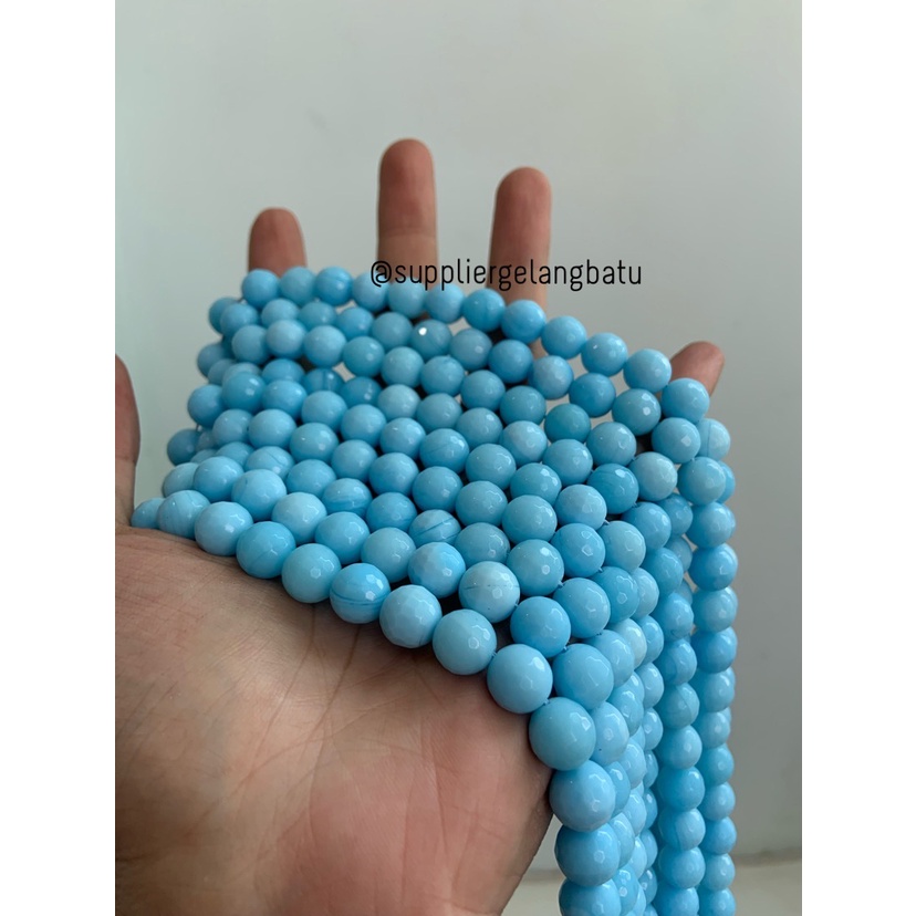 bahan PALE BLUE agate CUTTING 10mm renceng BIRU pastel gelang kalung