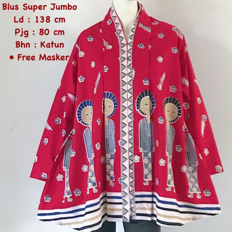 Blus super jumbo motif karakter batik solo trendy blus kerja blus wanita big size