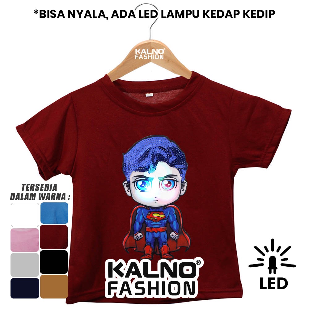 Baju anak karakter SUPRMAN 5 SM443 LED umur 1 - 7 tahun Random muat untuk Ukuran S M L XL Bahan Katun polyester