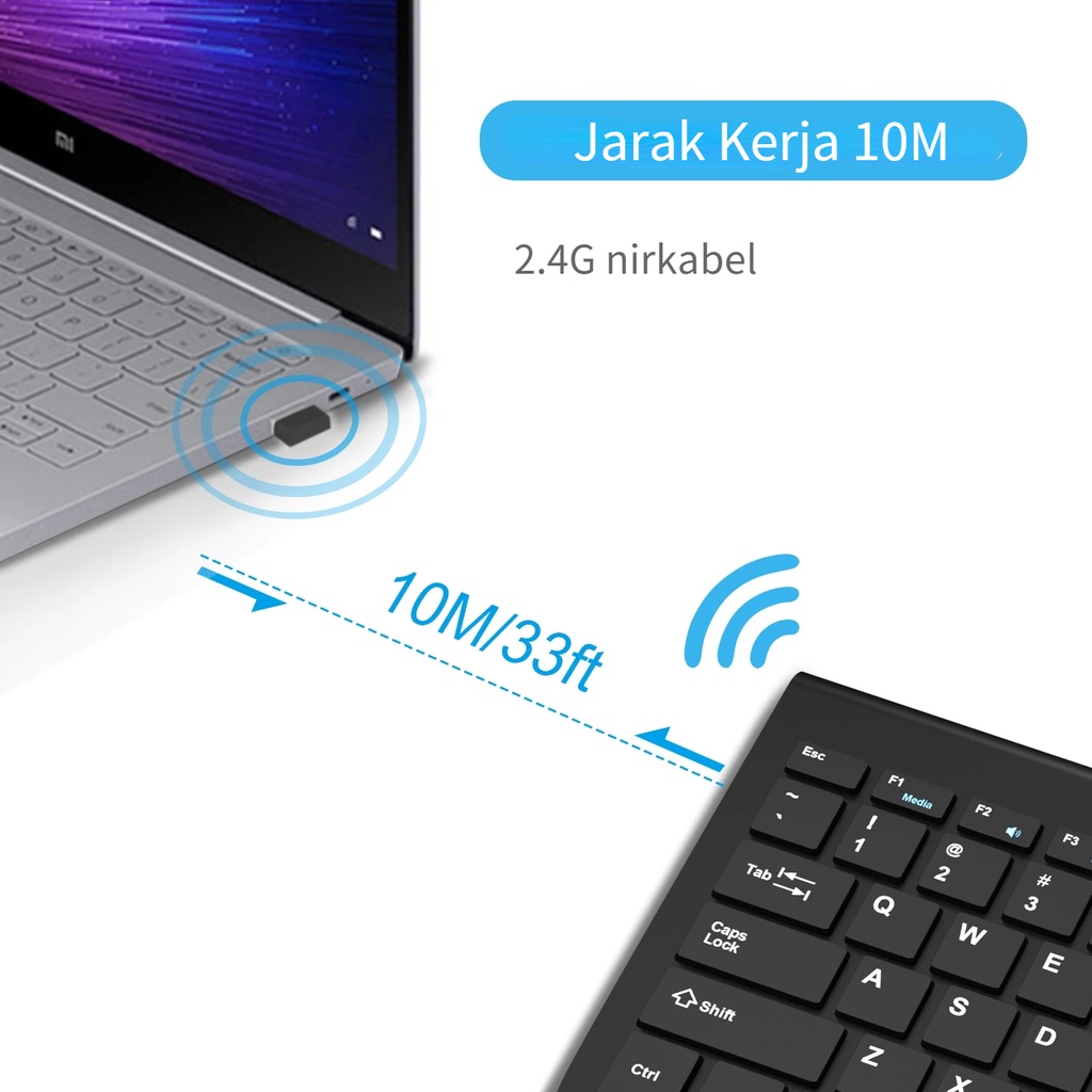 Bluetooth Keyboard &amp; Mouse Paket Tahan Air 2.4G Wireless Desain Ultrathin Silent Elegan Keyboard and Mouse Combos Set