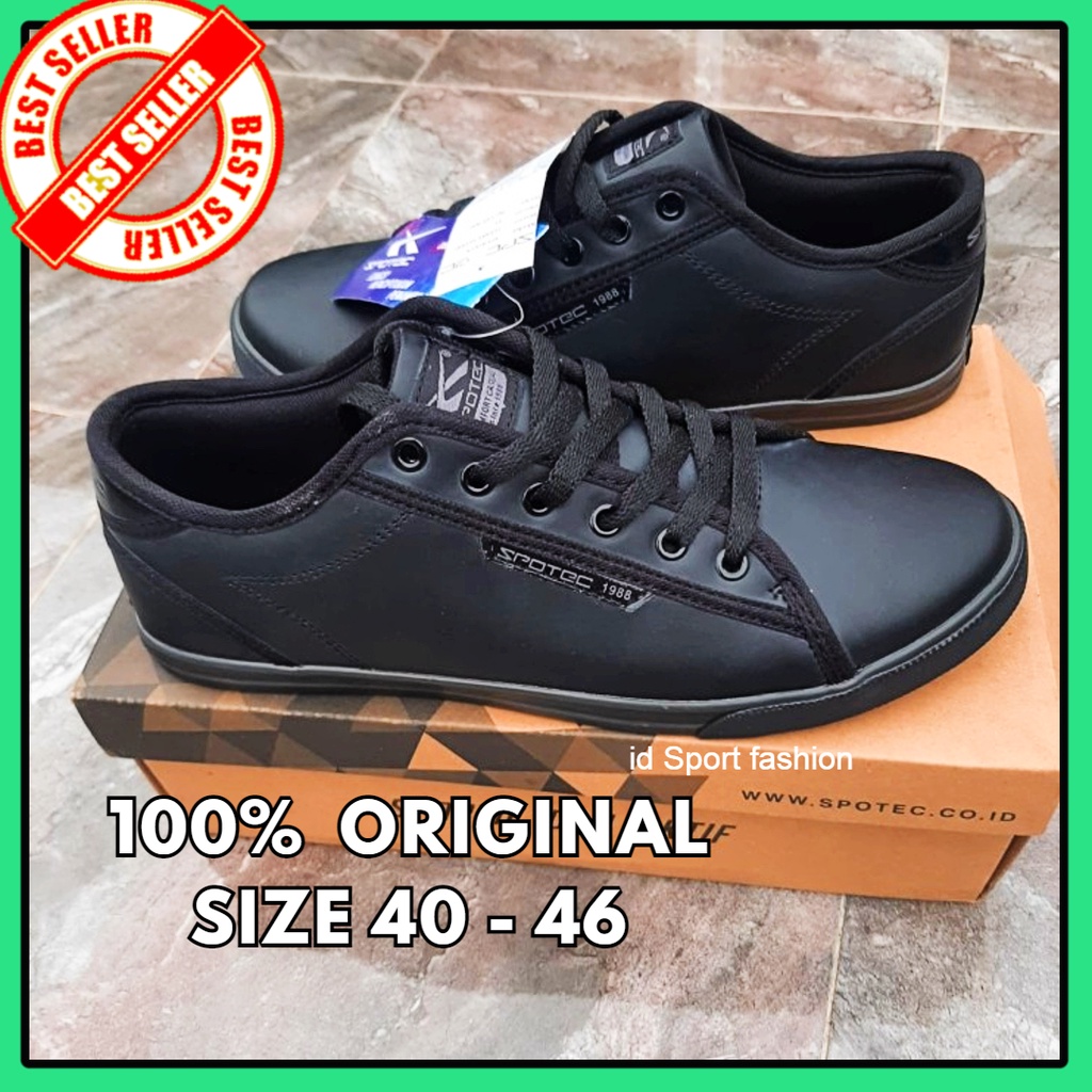 PROMO Sepatu Spotec 100% Original Full Black Sepatu Sekolah Hitam Velcro Murah Sepatu Kerja Kantor