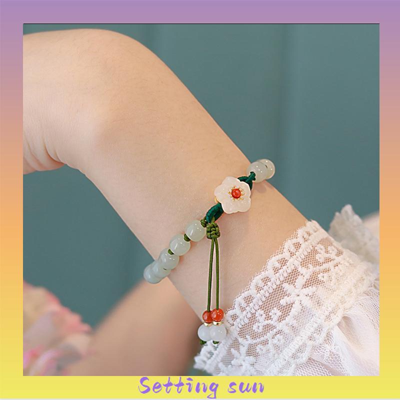 Jade Bead Gelang Kecil Peach Blossom Woven Perempuan Desain Niche Mahasiswa Pacar Hadiah TN