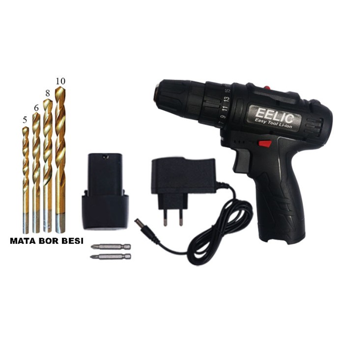 EELIC MEB-DC120 MIX6 Mesin Bor/Obeng Lithium Cordless drill + mata bor