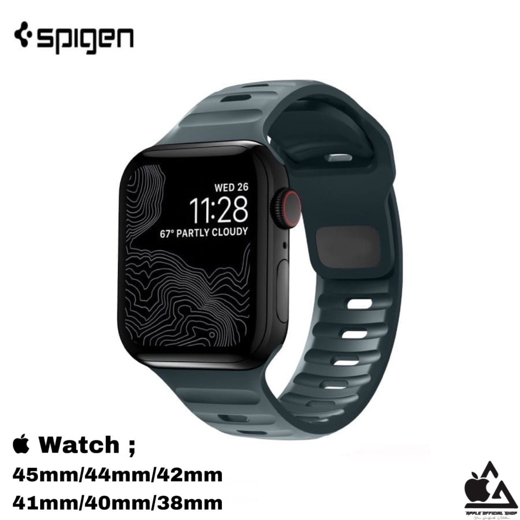 Premium Strap Apple Watch Spigen Rubber 45mm 44mm 42mm 41mm 40mm 38mm Series 1 2 3 4 5 6 7 8 SE Tali Sport Band iWatch SPG Silikon Silicone Jam Tangan Smart Watch Case