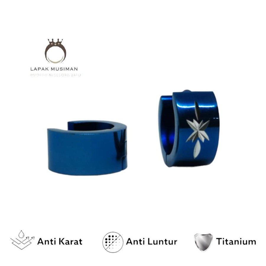 [Bayar Di Tempat] Anting Titanium Pria Tindik Warna Biru Asli Original