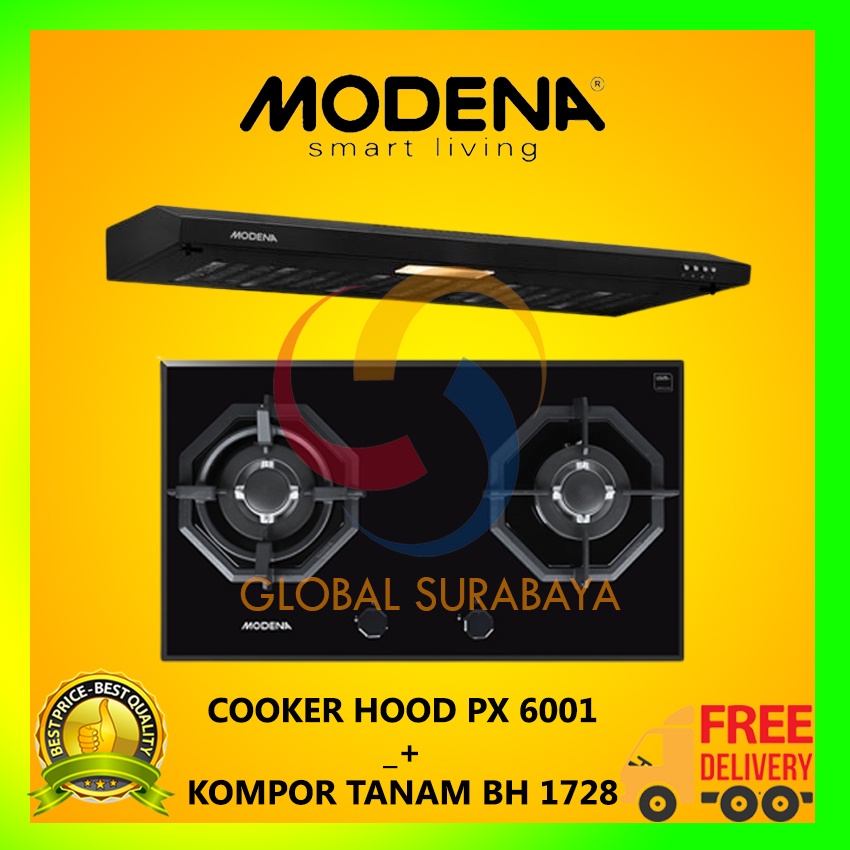 PAKET MODENA KOMPOR TANAM BH 1728 + COOKER HOOD PX 6001