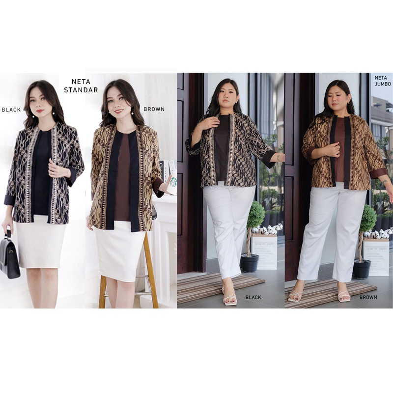 Evercloth Neta Atasan Batik Blouse Wanita Atasan Wanita Blouse Batik Wanita Lengan Panjang Atasan Batik Wanita 3/4