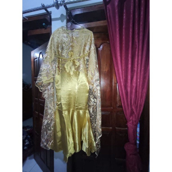 Kebaya Baju Pesta  Dress Muslim Cantik Pakaian Wanita Rok Duyung Warna Gold Super Mewah Elegan