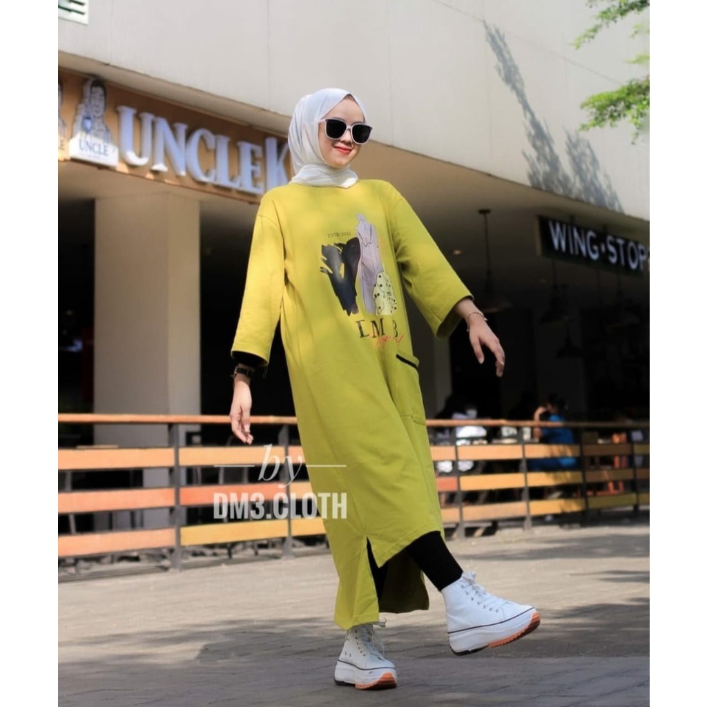 Midi Dress Long Tunik Original DM3 Cloth Bahan Cotton Combed 20s Tebal Terbaru 2022 Terlaris Abstrak