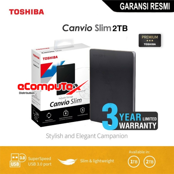 HDD TOSHIBA CANVIO SLIM III 2TB / 2 TB HARDDISK 2.5 PORTABLE 3.0 GARANSI RESMI