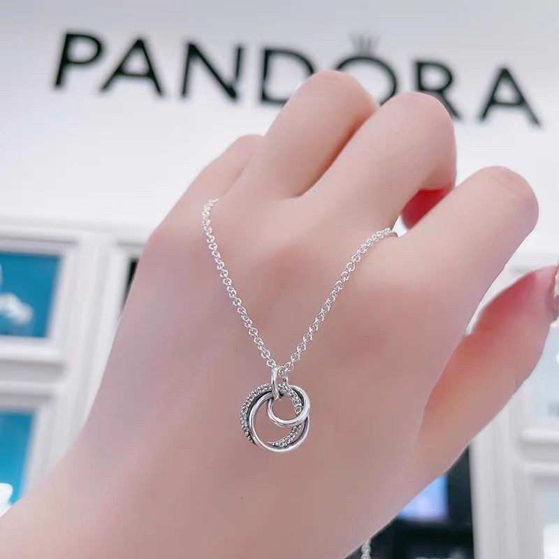 Pandora Kalung 925 Silver Dengan Liontin Bentuk Hati Kubik Zirkonia Untuk Wanita