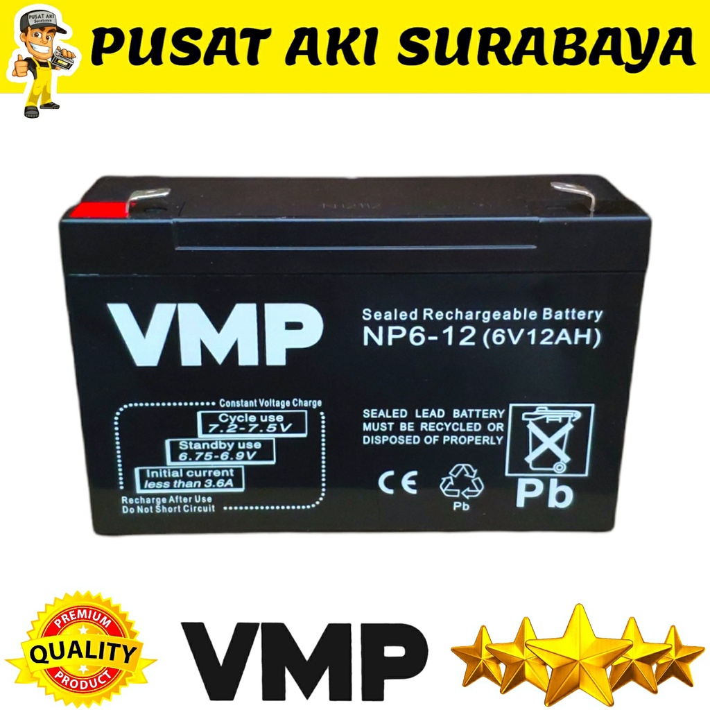 BATTERY VRLA VMP 6 VOLT 12 AMPER AKI MOTOR MOBILAN ANAK PMB PLIKO YOTTA VESPA 6V 12AH UPS GENSET SPRAYER