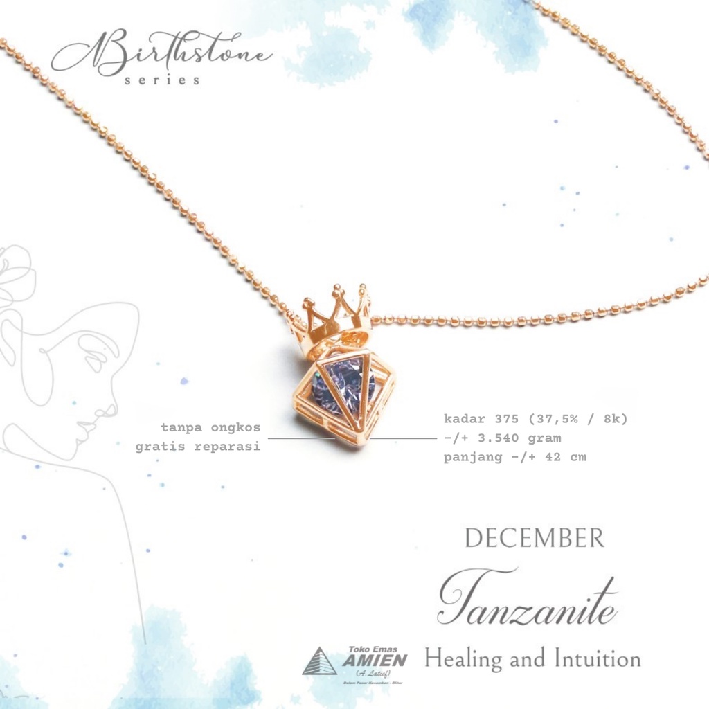 Toko Emas Amien Kalung Emas Asli HWT Kadar 375 (37,5% / 8K) 3.540 Gram - Kalung Birthstone Desember