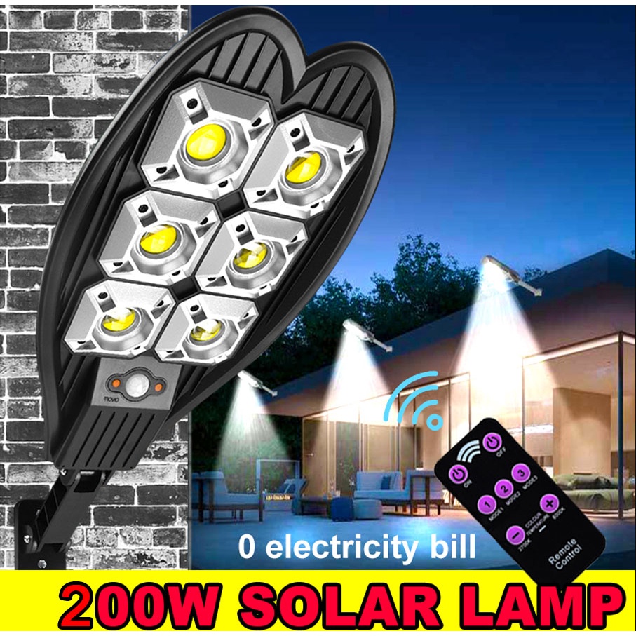 200Watts 200LED Solar Street Light IP67 Waterproof Remote Control PIR Motion Sensor Solar Lamp for Garden Security Wall Light