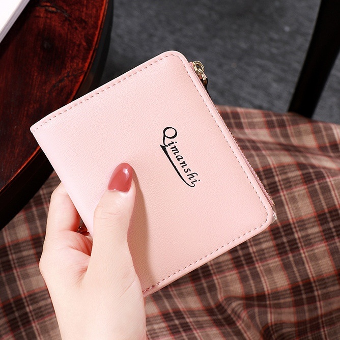 DOMPET LIPAT WANITA KULIT PINK LESTINE WA587P3 IMPORT KEKINIAN SIMPLE REMAJA BRANDED MINI KARTU RESLETING KOIN KECIL PENDEK MURAH CEWEK KOREA BATAM PREMIUM