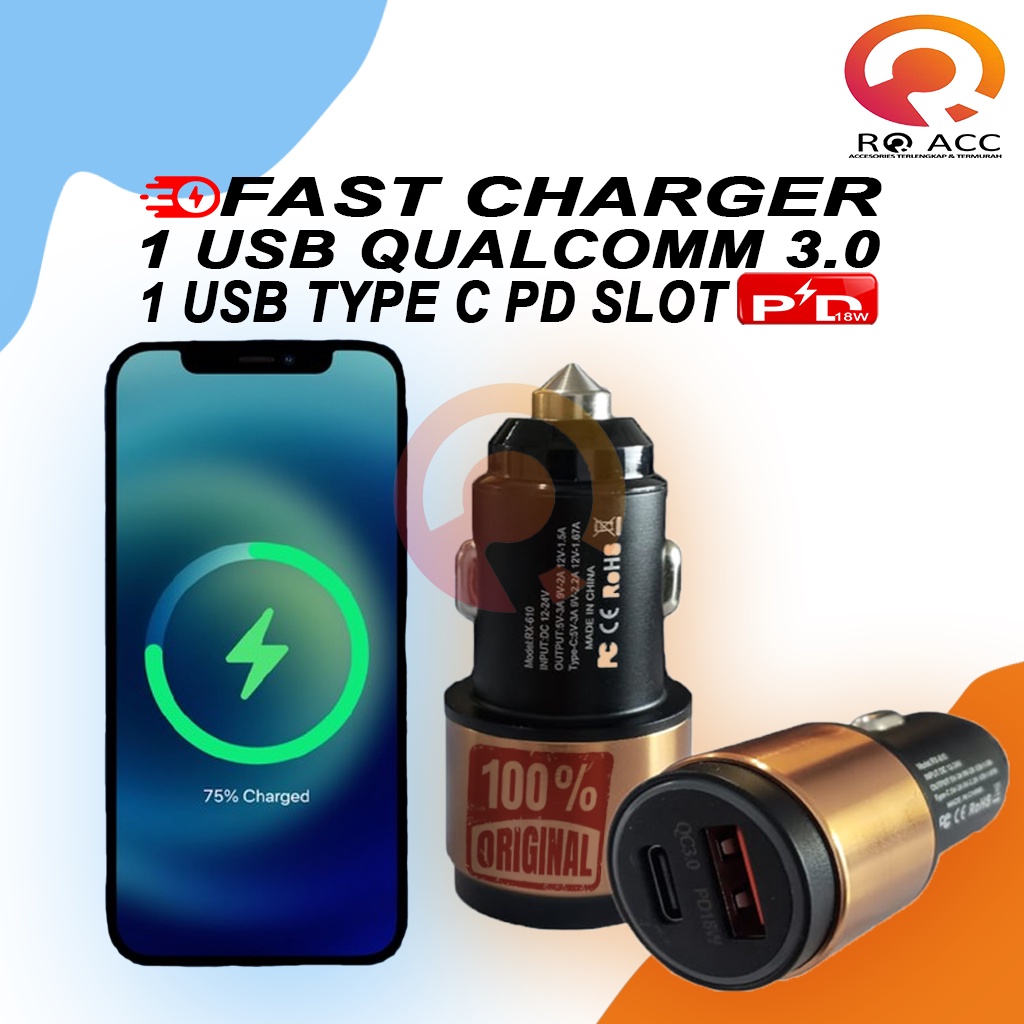 [RO ACC]NVN-SV9 NANVAN CAR CHARGER MOBIL FAST CHARGING 2 USB WITH PD TYPE C