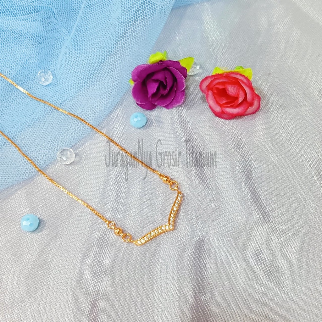 KALUNG TITANIUM PERMATA FUJI ZIRCON WARNA ROSEGOLD SUPER SIMPLE ELEGAN ANTI KARAT&amp;ANTI LUNTUR