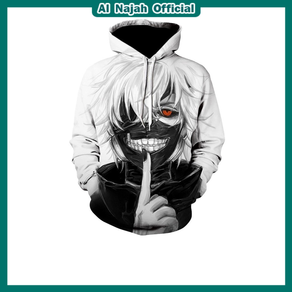 Sjf!! Hoodie Kaneki Ken Dewasa &amp; Anak anak / Sweater Distro Full Print 3D Anime Tokyo Ghoul Kaneki Ken Hitam Putih