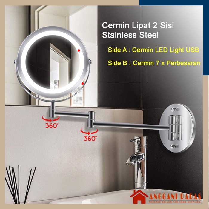 Cermin LED Make Up Cermin Aesthetic Dinding Kaca Cermin Rias Bulat Kamar Mandi