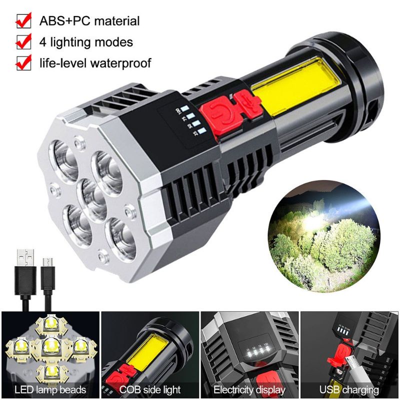 Senter LED 5 Mata COB Super Terang / Emergency Flashlight S 11