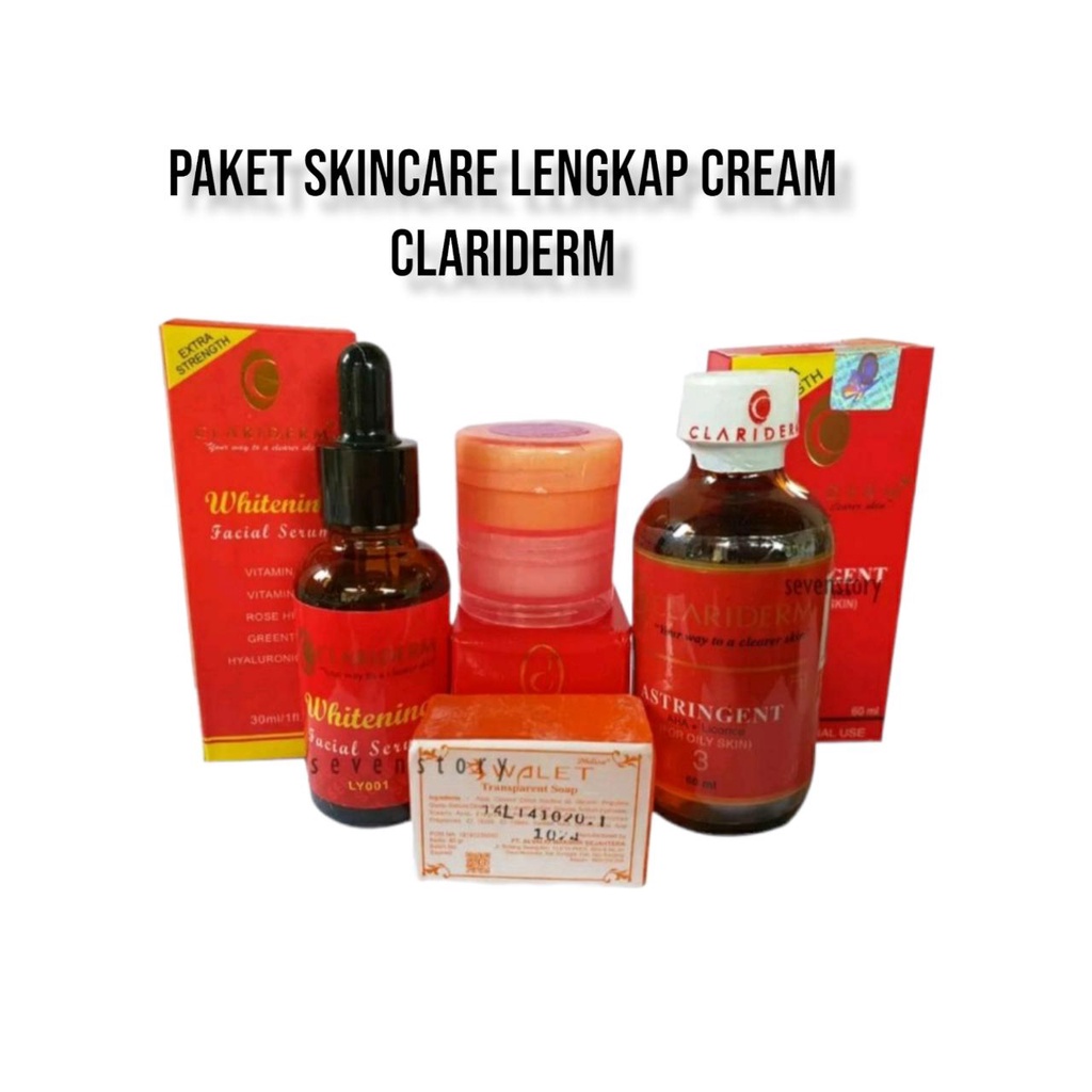 Paket Cream Clariderm 5in1( Siang Malam - Serum - Sabun - Toner )