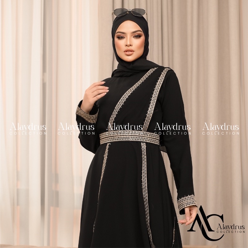 Abaya Hitam Turkey Gamis Dress Arab Saudi 5in1 Bahan Jetblack Kombinasi Renda Abaya Umroh Dubai Mesir 882