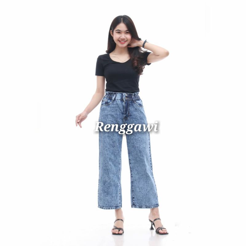 CELANA HIGH WAIST KULOT KANCING 2 PINGGANG KARET MODEL TERBARU 2022/CELANA KULOT JEANS WANITA JUMBO/