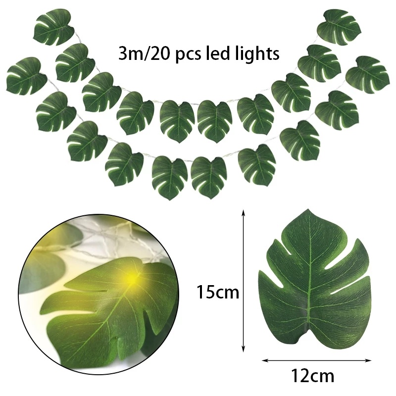 1.5/3meter LED Simulasi Turtle-back Leaf Tropical Leaves Shape Light Strings Tema Safari Anak Pesta Ulang Tahun Dekorasi Kamar Cahaya Rotan