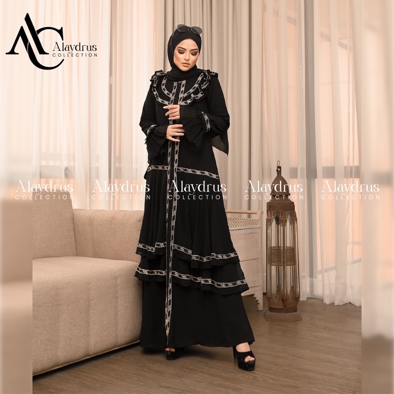 Abaya Turkey Gamis Hitam Arab Saudi Bahan Jetblack Kombinasi Renda Abaya Turkey Umroh Dubai 892