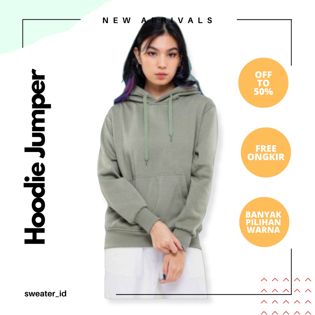 SWEATER_ID Hoodie Jumper Polos Olive Pria Wanita Fleece Tebal Premium.