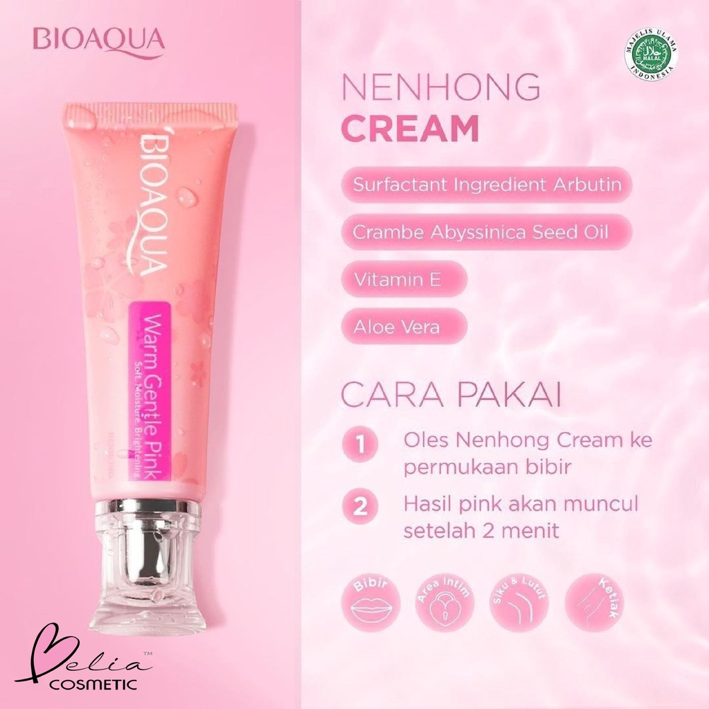 ❤ BELIA ❤ BIOAQUA Nenhong Pink Gentle Gel Cream 30g Warm Gentle Pink Nenhong Lip Serum Pemerah Bibir Serum Bibir Untuk Bibir Hitam | BPOM