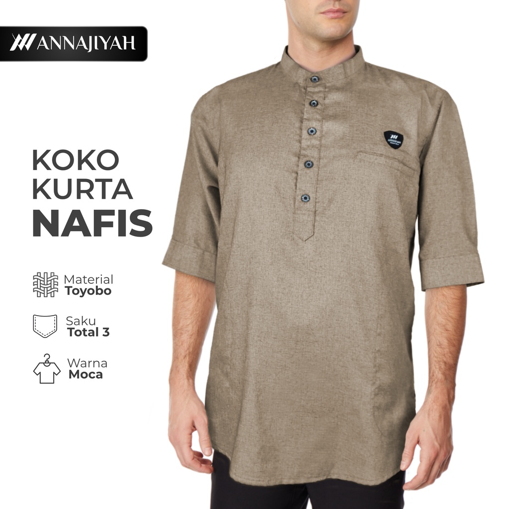 Baju Muslim Pria Dewasa Koko Kurta Polos bahan Katun Madinah Nafis Series merk Annajiyah