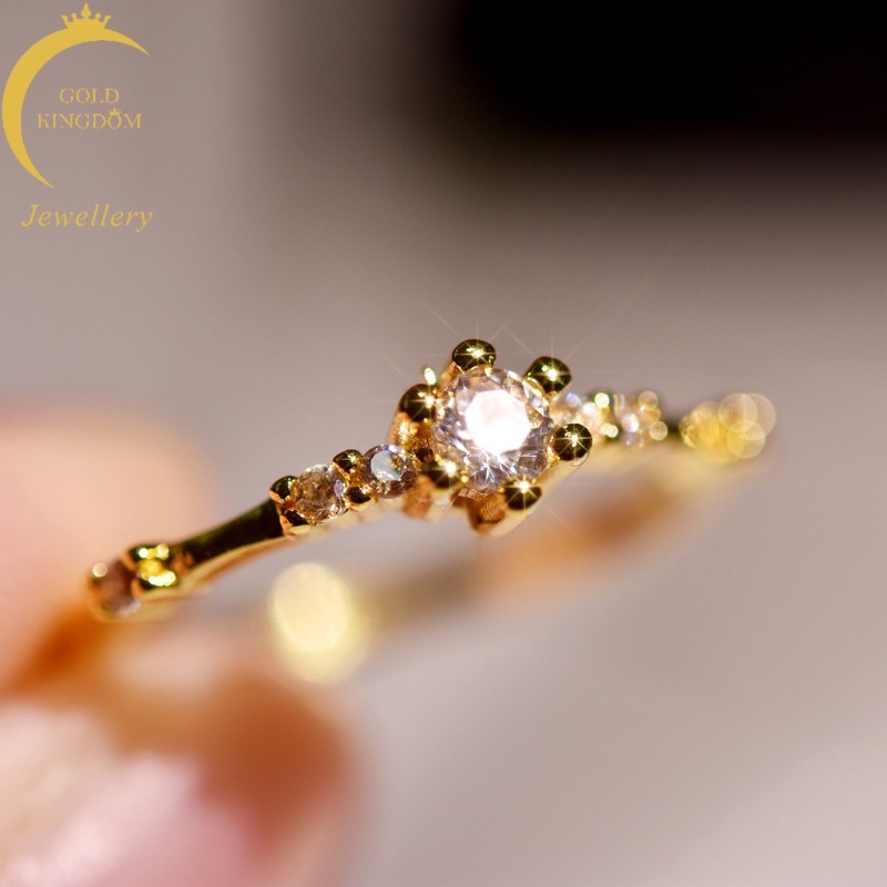 Cincin 925 Sterling Silver Lapis Emas Emas Asli Kadar 375Hias 7 Berlian Kecil Gaya Jepang