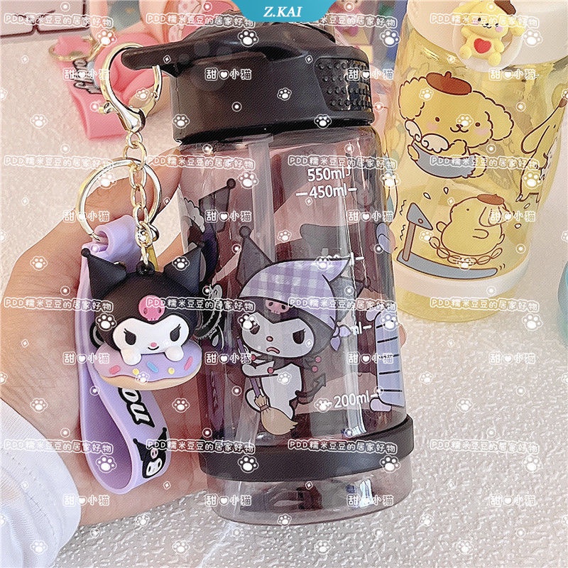 Sanrio Botol Minum portable 500ML Motif Kartun Sanrio Mymelody Dengan Sedotan + Liontin