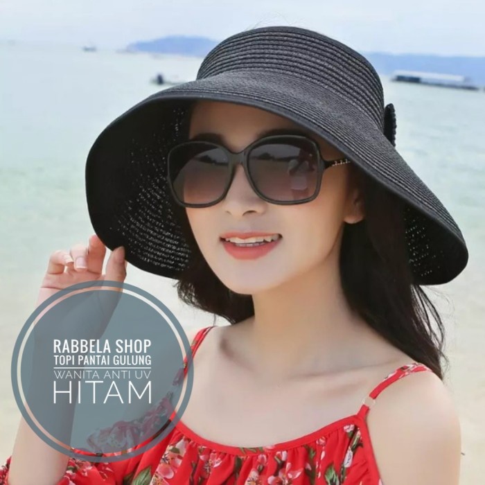 topi wanita Lipat Praktis Lebar Anti Uv Orange - Hitam U0K3 TERBARU topi trucker topi senam topi cew